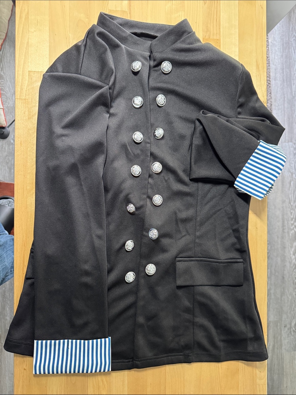 Women's Black Military-Style Blazer with Decorative Silver Buttons